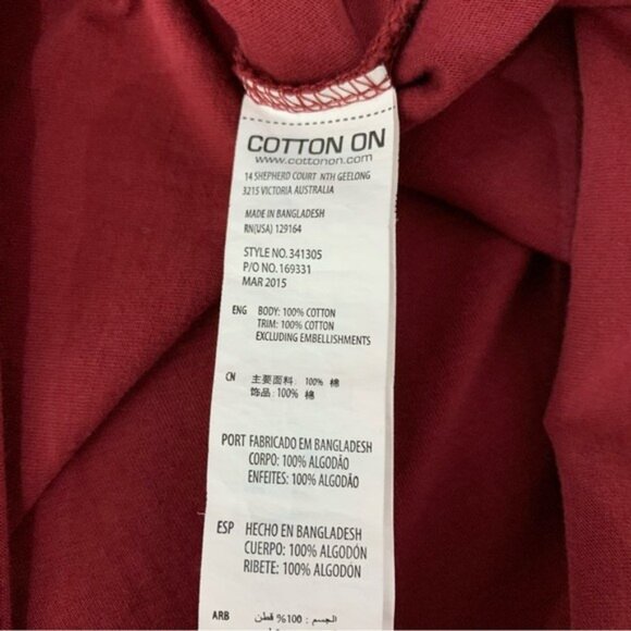 19 Ninety One Cotton On Burgundy Striped Pocket T Shirt Cuffed Sleeve Casual L - Picture 5 of 5